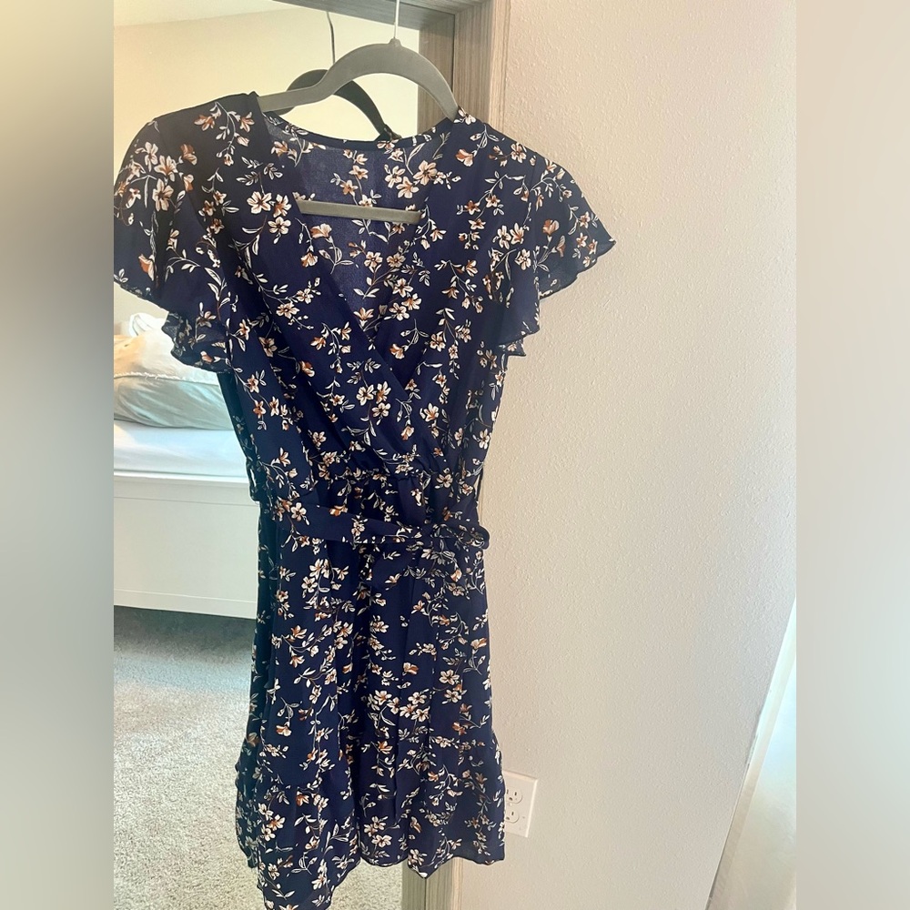 Short Sleeve Floral Wrap Dress